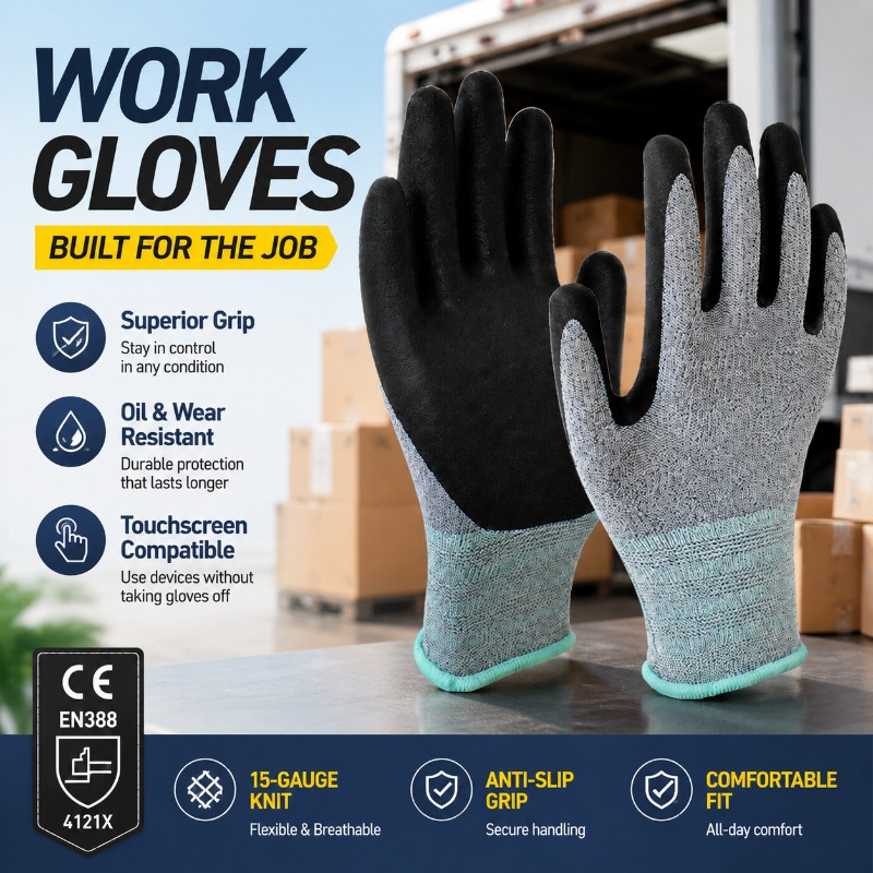 Nitrile Mechanic Glove - 15-Nadel Polyester-Nitril-Beschichtete Arbeitshandschuhe Ölabweisend EN388 Zertifiziert